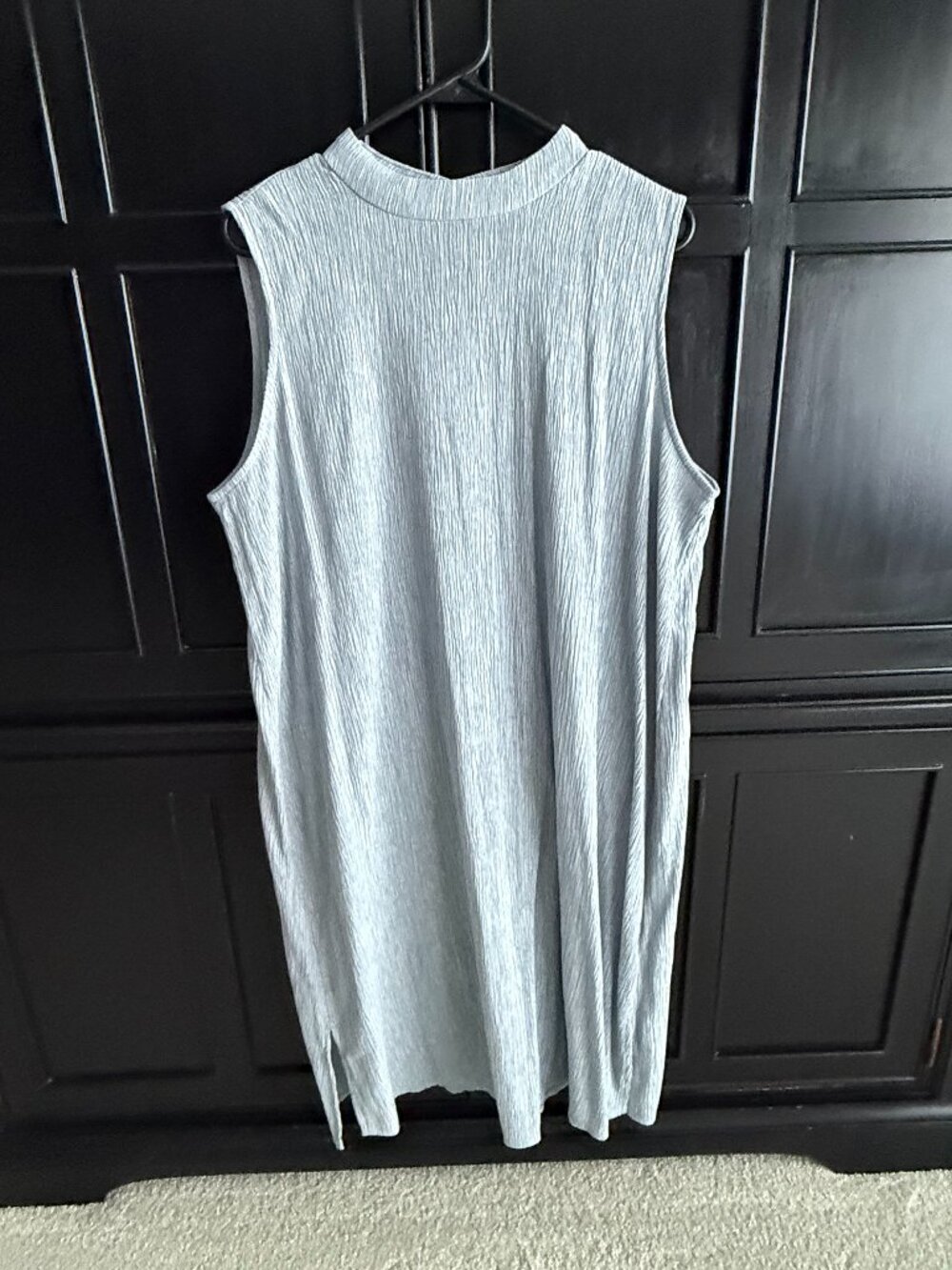 NWOT Eileen Fisher Mock neck dress Woven Plisse Gray/Blue Size XL